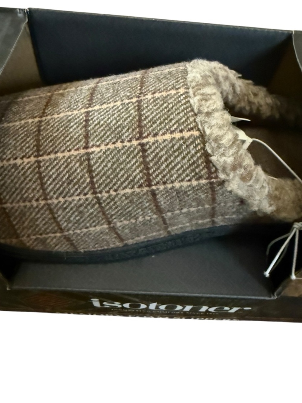isotoner Men's Brown Plaid Slip-On Memory Foam Slippers - Picture 2 of 5